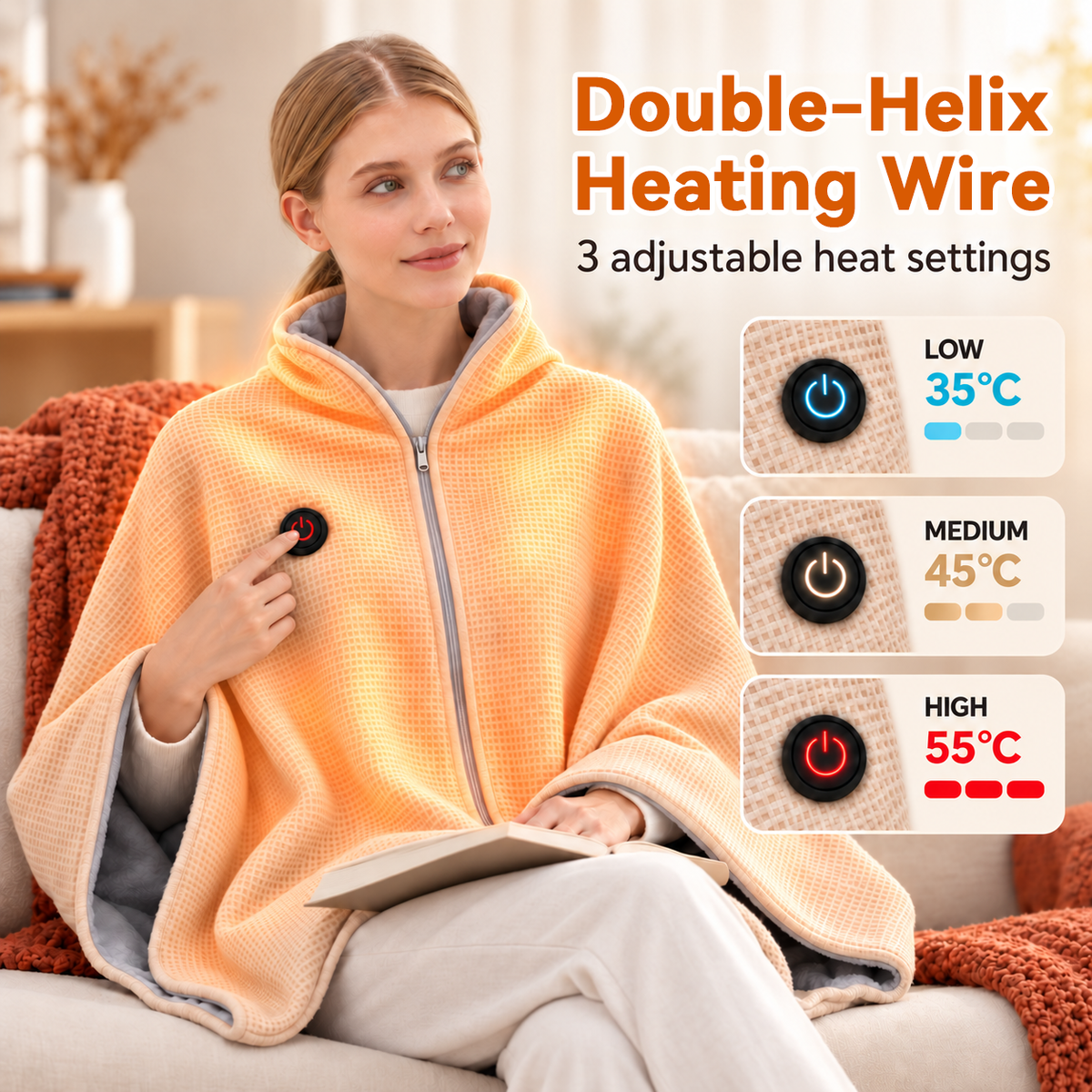 Wearable Electric Heated Wrap – 3 Heat Settings